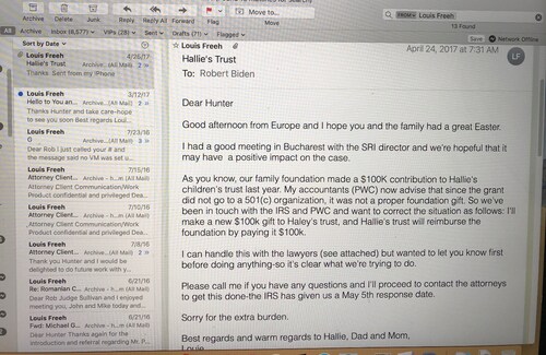 Why was the former head of the FBI, Louis Freeh so tight with a crack head? Why would he gift Biden grandchildren $100K? How many other people have gifted Biden family trusts? Are there any journalists left out there? Note he is in Bucharest working for Hunter to free a convicted criminal at time of this email. MAKE THOSE CALLS PEOPLE time to be counted. Every member of congress/senate who remains silent needs to go.