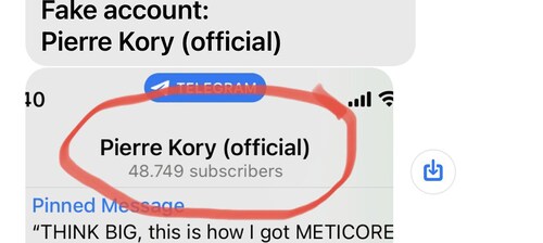 Folks - there is a fake account purporting to be me on Telegram, now almost at 50,000 followers and posting political messages. See below screenshot but my real one is Pierre Kory, MD MPA FLCCC Official https://t.me/PierreKoryFLCCCofficial