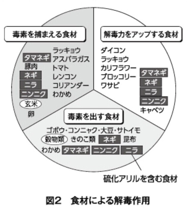 毒素を捕まえる。
毒素を出す。
解毒力をアップする。

「食材による解毒作用」