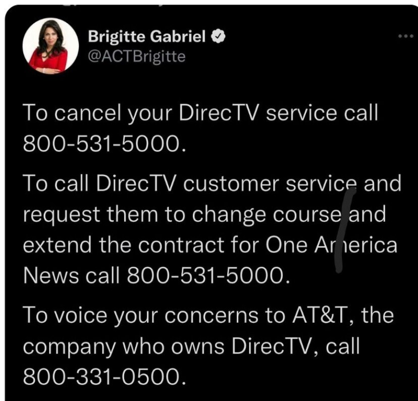 I quite literally JUST HAD AT&T INTERNET and DIRECTSTREAM TV INSTALLED 2 DAYS AGO!! 

If they move forward with not renewing #OANN’s contract I WILL BE CANCELING AT&T AND TDirectTVStream

#CancelATT
#cancelDIRECTV 

#StopCensorship
#StopTellingMeWhoImAllowedToWatchOrListenTo