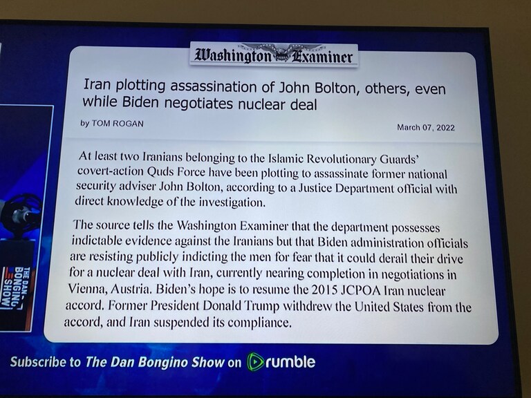 Assassination plan against John Bolton swept under the rug by Biden admin. 

