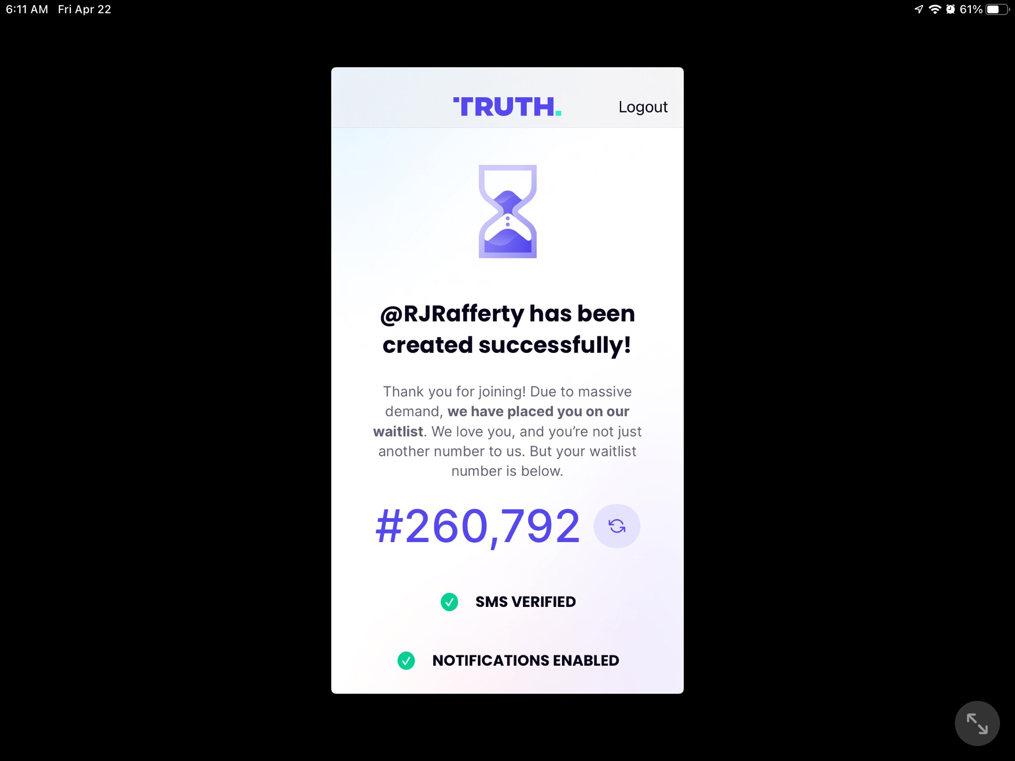 What a disappointment.  It’s getting late in April and I still can’t get into an app that has a stat...