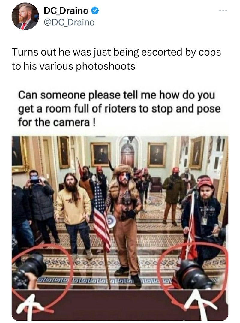 Because everyone knows posing for a photo shoot is insurrection, right?