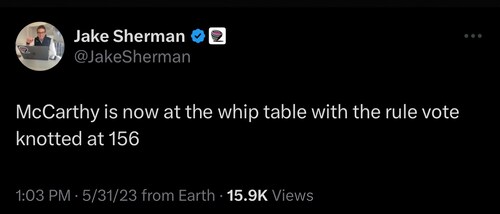 McCarthy in Panic Mode

https://twitter.com/jakesherman/status/1663999789019680768?s=46&t=ECqdZL_9ZG...