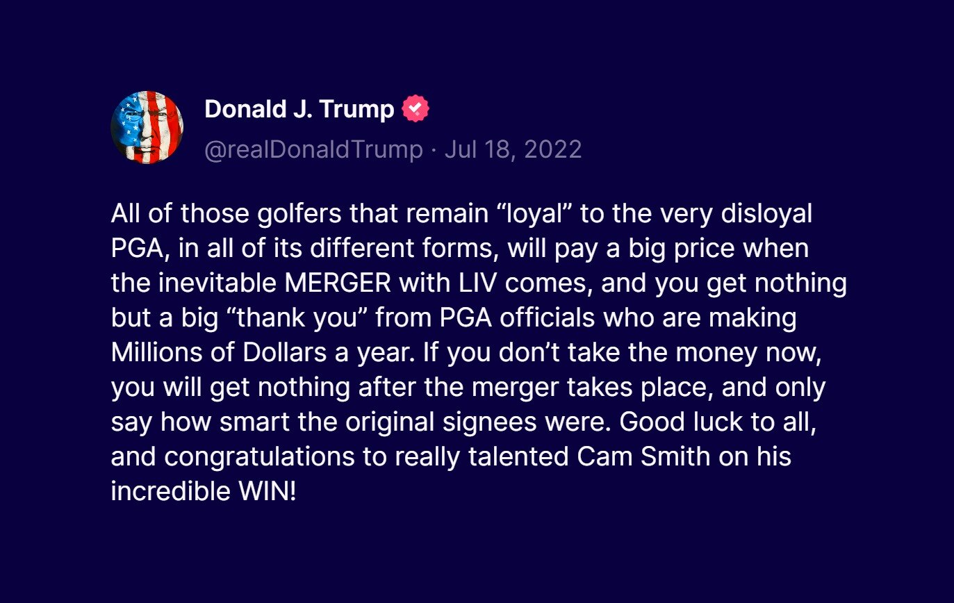 LIV and PGA Merging. Once Again, DADDY T WAS RIGHT!!!😘😘😘