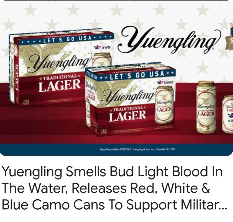 Yuengling brewing company would like to thank Anheuser-Busch for their continued support of the LGBTQ community.

Yuengling America's beer for true America