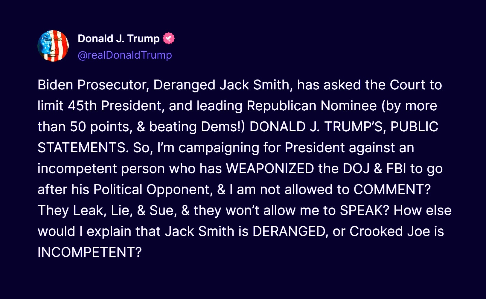 SPECIAL PROSECUTOR JACK SMITH CAN STICK THAT GAG ORDER UP HIS ASS!!!