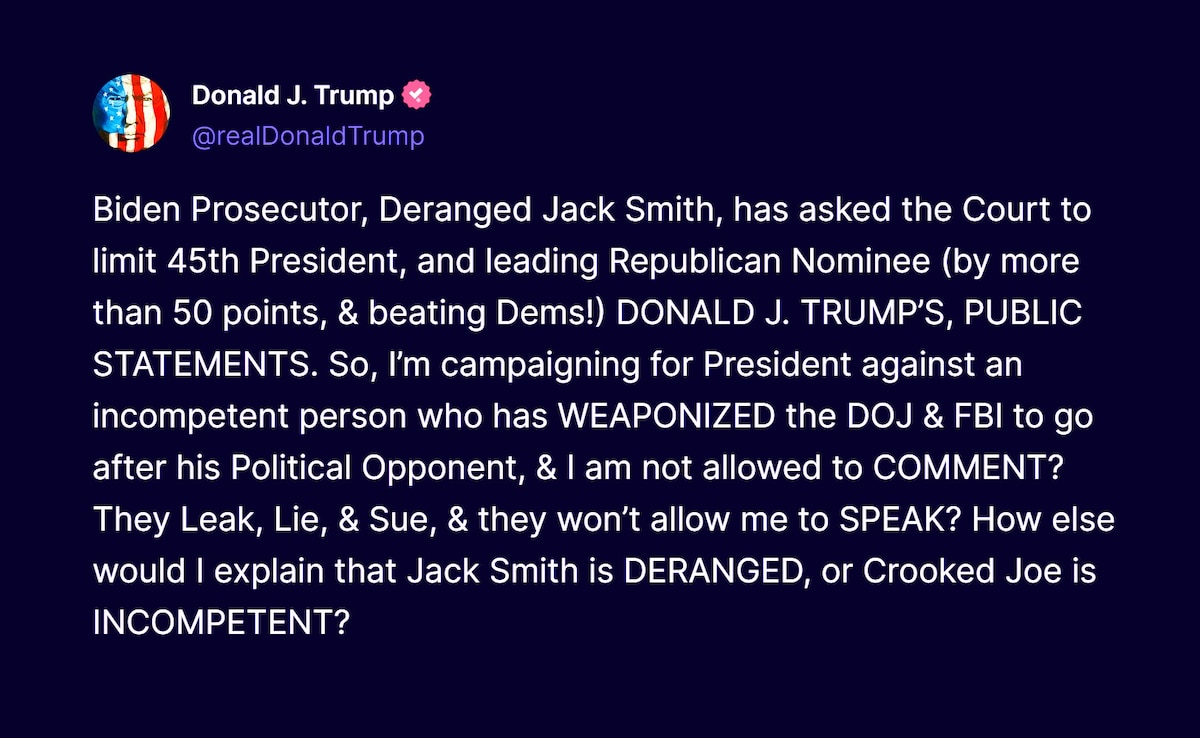 SPECIAL PROSECUTOR JACK SMITH CAN STICK THAT GAG ORDER UP HIS ASS!!!