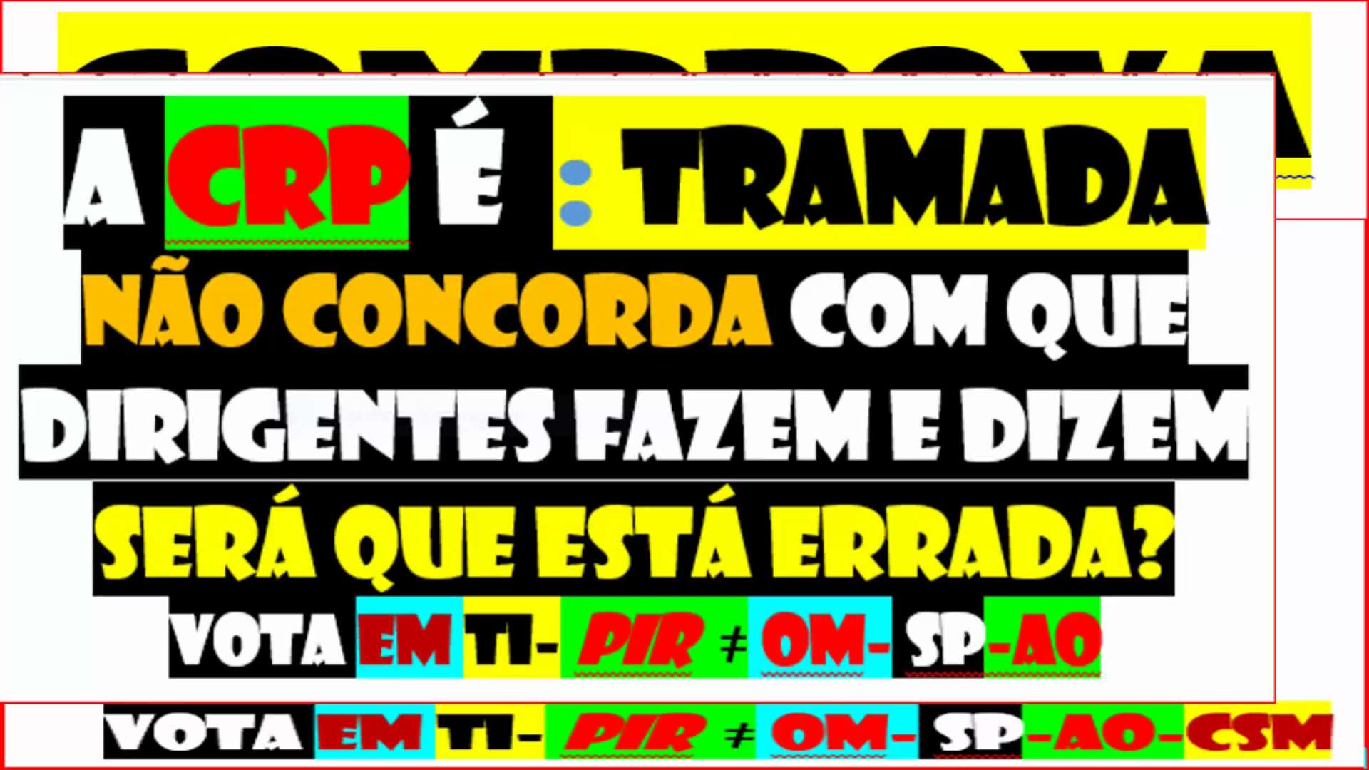 eleições22
https://www.eleicoes.mai.gov.pt/legislativas2022/resultados/globais
ORC
A MAIORIA DOS 23 PARTIDOS EXISTENTES Ñ TÊM REPRESENTAÇÃO PARLAMENTAR ALGUNS NEM 7500 VOTANTES 
EXISTEM P TER ACESSO AO FINANCIAMENTO 
TEREM ESTATUTO D DEMOCRATAS mas REFÉNS 
LIBERTEM PORTUGAL  RE ESTRUTUREM-SE C SORTEIO DEIXEM DE ESTAR N DEPENDÊNCIA D PARTIDOS C + VOTANTES Q SE APROVEITAM DISSO
CRP JURAMENTO EXISTEM USEM N ÍNTEGRA
Ñ SIMULEM LEI 34/87 P VIOLAÇÕES
FAÇAM ALGO DIFERENTE PELO PAÍS Q Ñ SEJA MAMAR N TETA D ESTADO=CIDADÃO
HÁ TEMPO PARA O FAZER DEIXEM DE ANDAR D CÓCORAS
E ESCRAVIZAR CONCIDADÃOS CUMPLICIDADE É CRIME
CFNDG TORNEM-HONESTOS HVHRL
ACABEM C A PRAGA D CORRUPÇÃO D Q SOIS PARTE
ACORDEM OU DEIXEM D SER HIPÓCRITAS
COMO É Q SE PODE SER LIVRE C GRILHETAS
CONTA LÁ EXPLICA AÍ